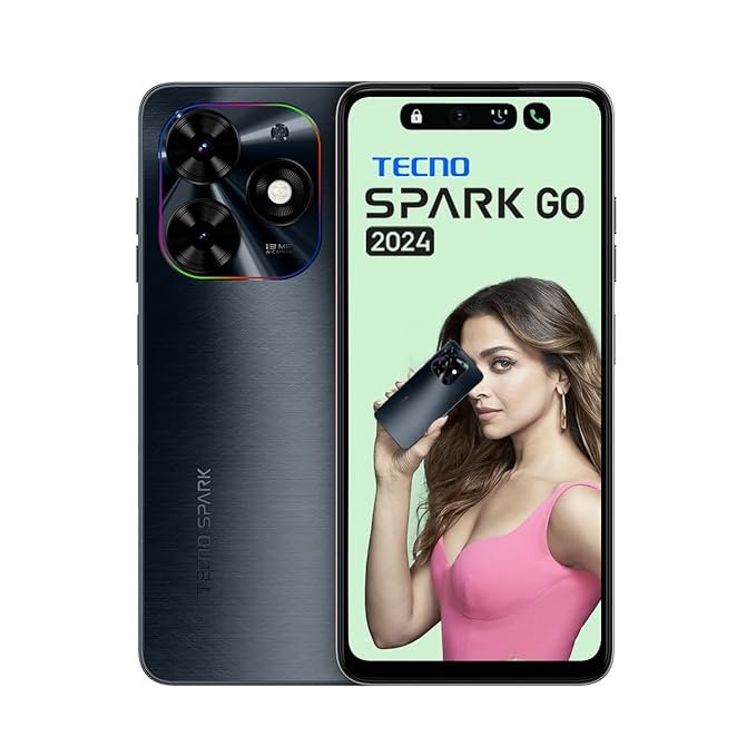 TECNO Spark GO 2024 (Gravity Black,8GB* RAM, 64GB ROM)| Segment First 90Hz Dot-in Display with Dynamic Port & Dual Speakers with DTS| 5000mAh| 10W Type-C| Fingerprint Sensor| Octa-Core Processor